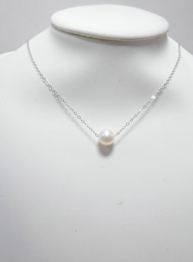 S925银天然珍珠十字链女简约防敏