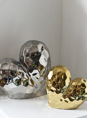 金色银色心型陶瓷摆件