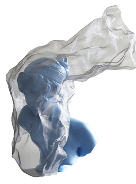 蓝色面纱女孩雕塑摆件艺术装饰轻奢法式玄关软装高级感侘寂风雕i.