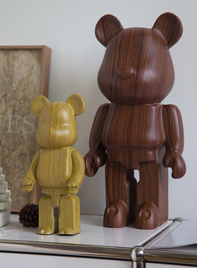 胡桃木纹原木纹暴力熊树脂摆件