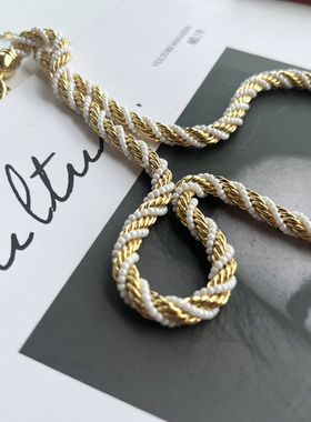 人造珍珠麻花缠绕毛衣链