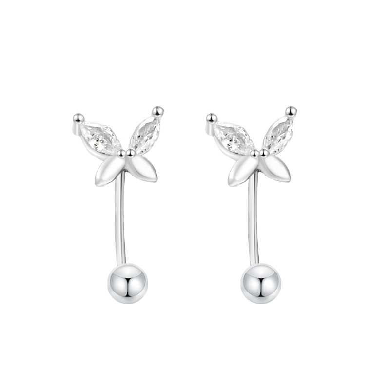 通体S999足银纯银镶钻蝴蝶结后挂螺丝拧耳钉耳环设计感高级养耳洞,淘宝优惠券,粉丝福利购,淘宝优惠卷