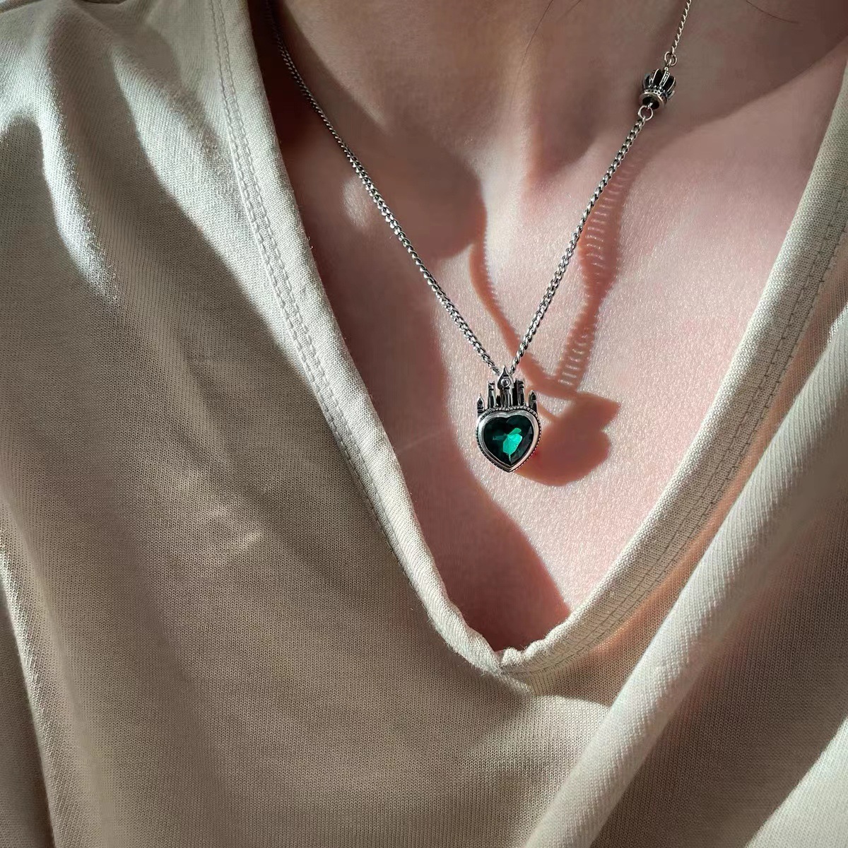 通体S925纯银灵动皇冠项链女秋冬新款复古做旧韩版毛衣锁骨链高级 - 图0