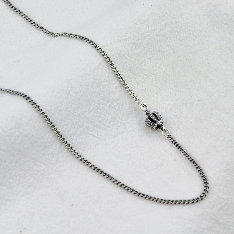 通体S925纯银灵动皇冠项链女秋冬新款复古做旧韩版毛衣锁骨链高级 - 图2