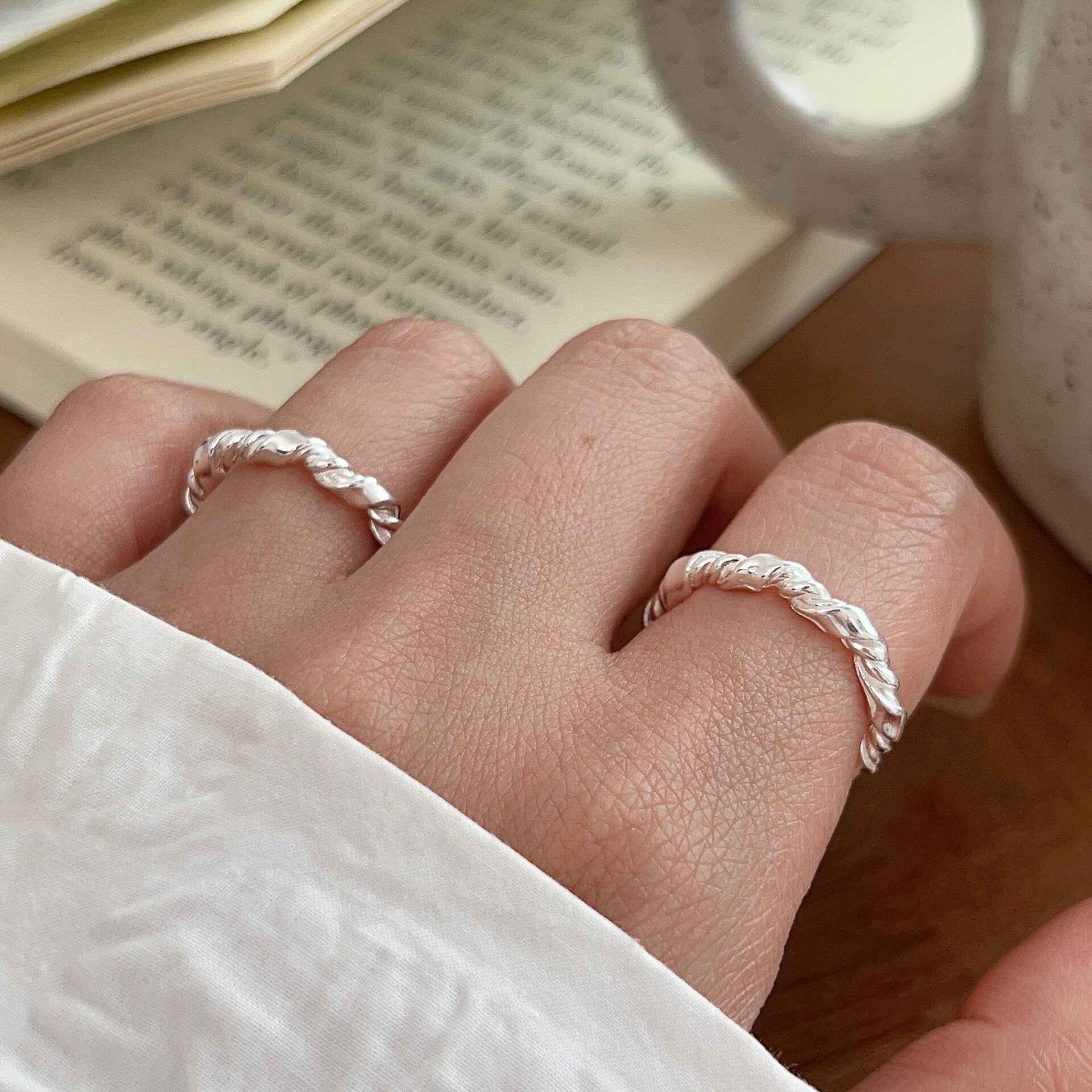 All-over S925 sterling silver twist ring for women