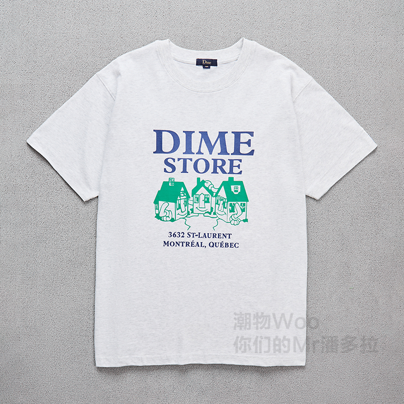 潮物Woo Dime Skateshop Tee 印花Logo纯棉圆领滑板男休闲短袖T恤 - 图1