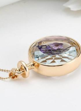 金色圆形天然植物森系日韩项链