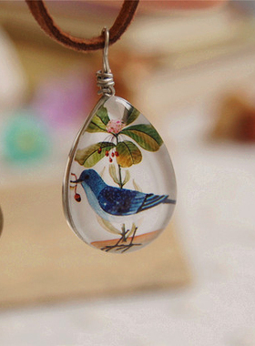 森系文艺风学生时光宝石情侣吊坠