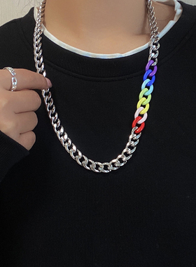 钛钢古巴链彩色项链不掉色