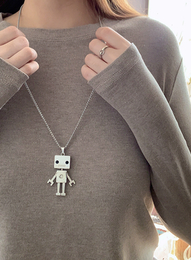 钛钢情侣呆萌机器人项链