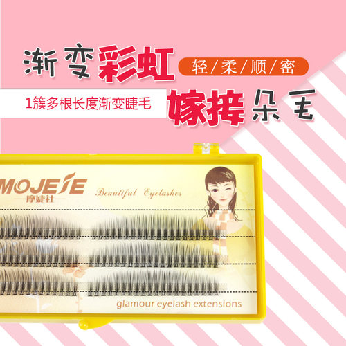 摩婕社新款彩虹嫁接睫毛一簇多根貂毛眼睫毛柔软自然长度混装睫毛 - 图0