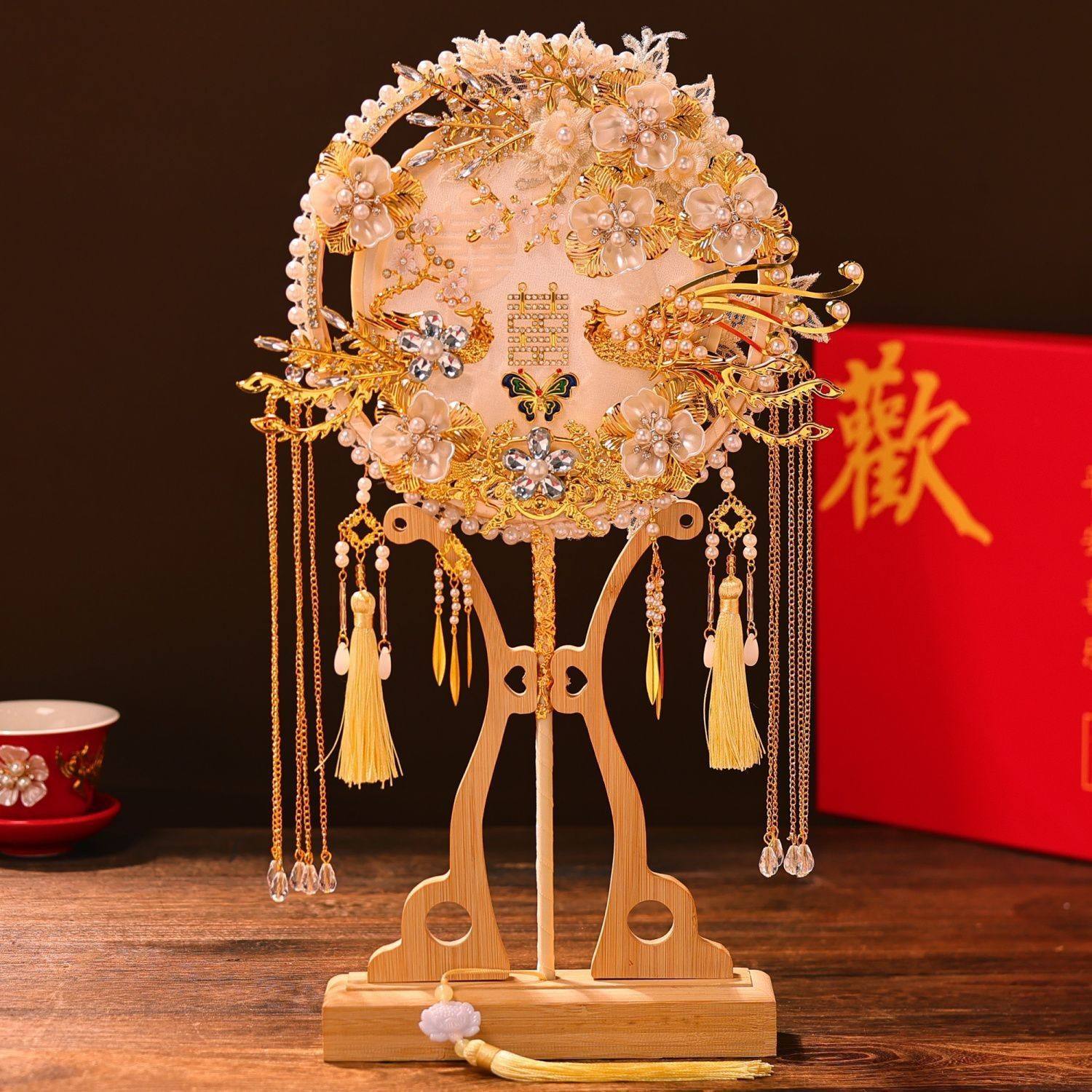 团扇新娘结婚喜扇子diy材料包双色双面婚礼秀禾手工重工婚扇成品,淘宝优惠券,粉丝福利购,淘宝优惠卷