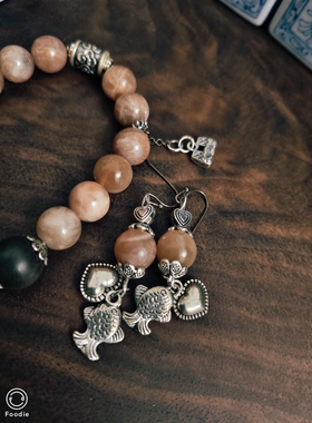 橙月光沉香如意手串、耳环一套孤品设计款~