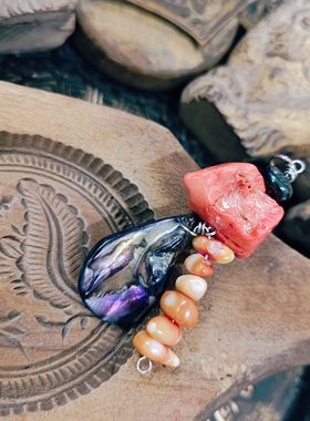 海竹+贝壳+天然老黑珍珠项链吊坠孤品！贝壳有天然磕碰