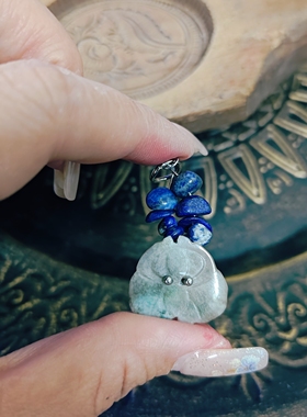 手作设计款清代老翡翠莲花造型青金石项链吊坠孤品！