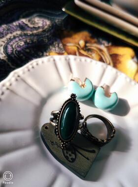 zara蓝绿色典雅风耳环吊坠戒指