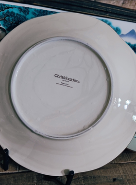 中古浮雕花边陶瓷餐盘甜品盘展示盘！孤品，有冰裂纹