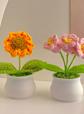 手工编织DIY郁金香 小雏菊盆栽花束钩织花棉纺纱自制摆件KE0079