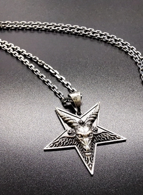 欧洲回流纯银手工做旧撒旦吊坠