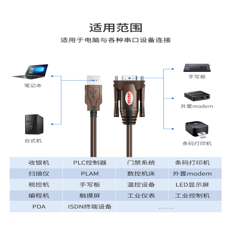 优越者USB转RS232串口线DB9针COM口九针公母头工业级免驱动转换器