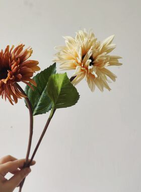 油画向日葵PU仿真花装饰插花 美式小菊花家居花艺摄影道具单支花