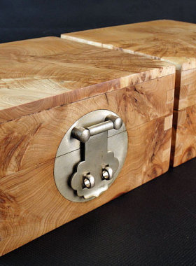 崖柏木瘤疤影子木对眼状元盒 瘿瘤花首饰盒一对2只B72号