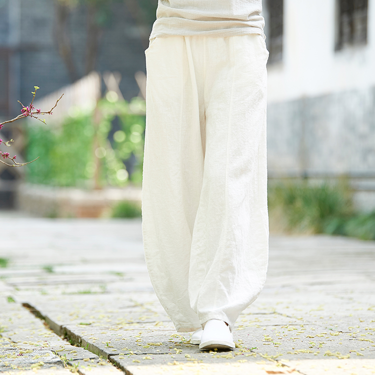 春秋复古棉麻太极裤女运动太极服练功裤晨练武术裤-图2