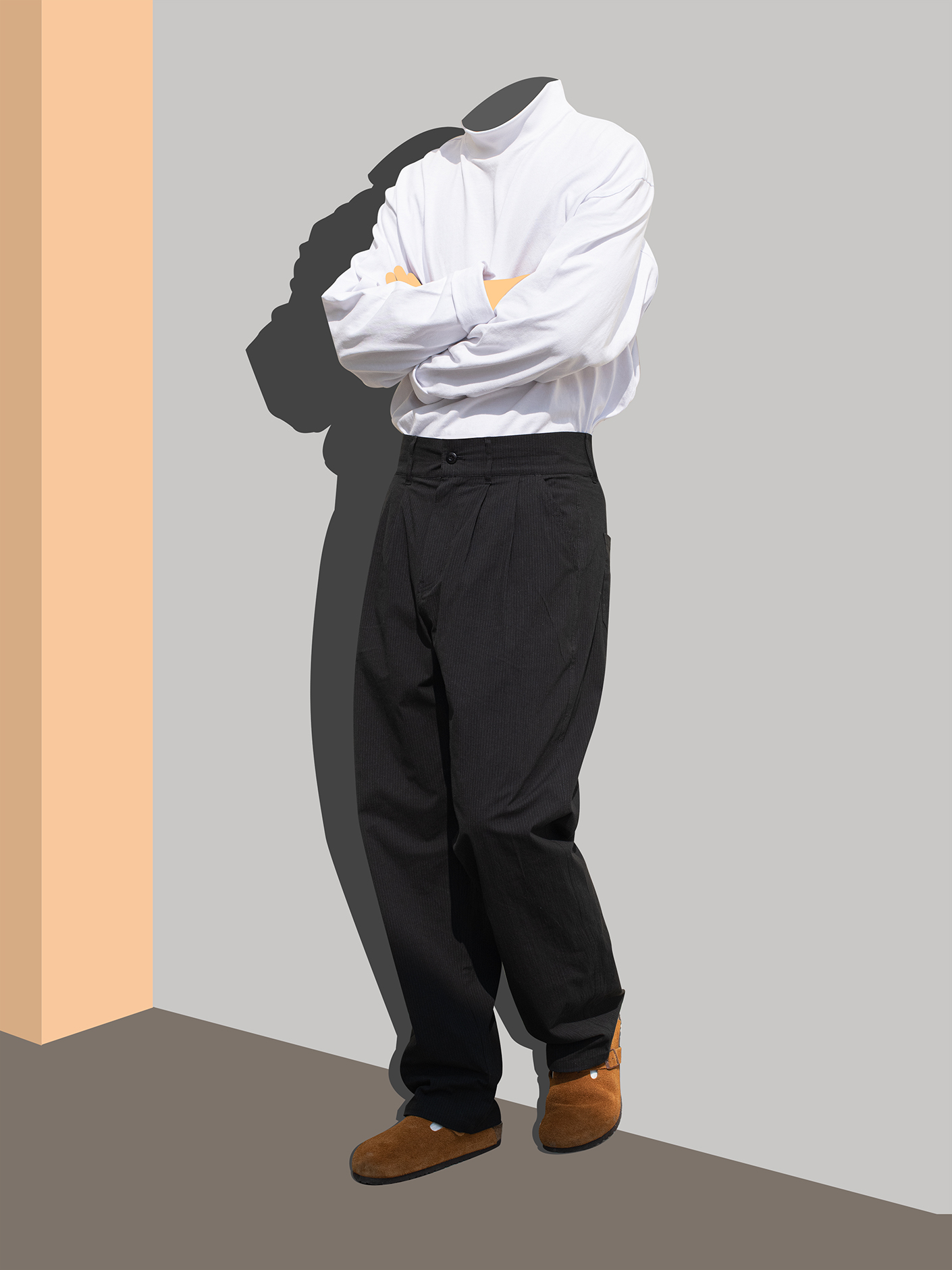 CITYDIVE Stripe Tuck Trousers 黑色条纹绅士双摺休闲裤 - 图0