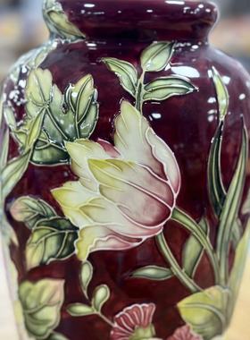 出口陶瓷花瓶中红牡丹花手绘玄关摆件