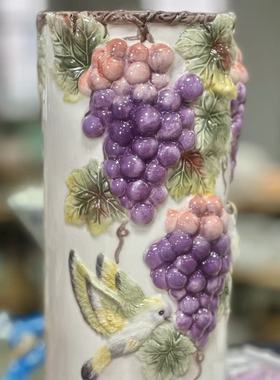 新品手绘釉下彩紫氣東來系列(葡萄花瓶)家用