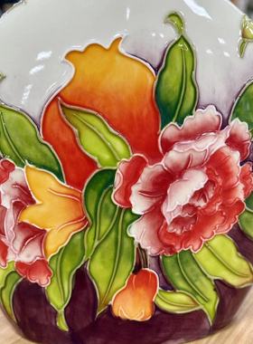 出口陶瓷石榴牡丹小口花瓶系列客厅摆件家居创意收藏佳品