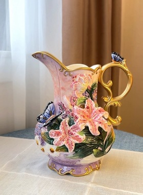 出口陶瓷百合花花瓶摆件家居入新房结婚礼品水罐