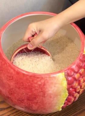 陶瓷石榴米缸家用带盖米桶10斤普洱茶缸存茶罐糖果零食收纳罐创意