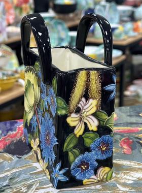 出口陶瓷提篮花瓶花卉系列客厅摆件家居创意礼品收藏送礼收藏佳品