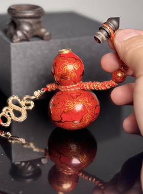 大漆红金云纹手捻葫芦