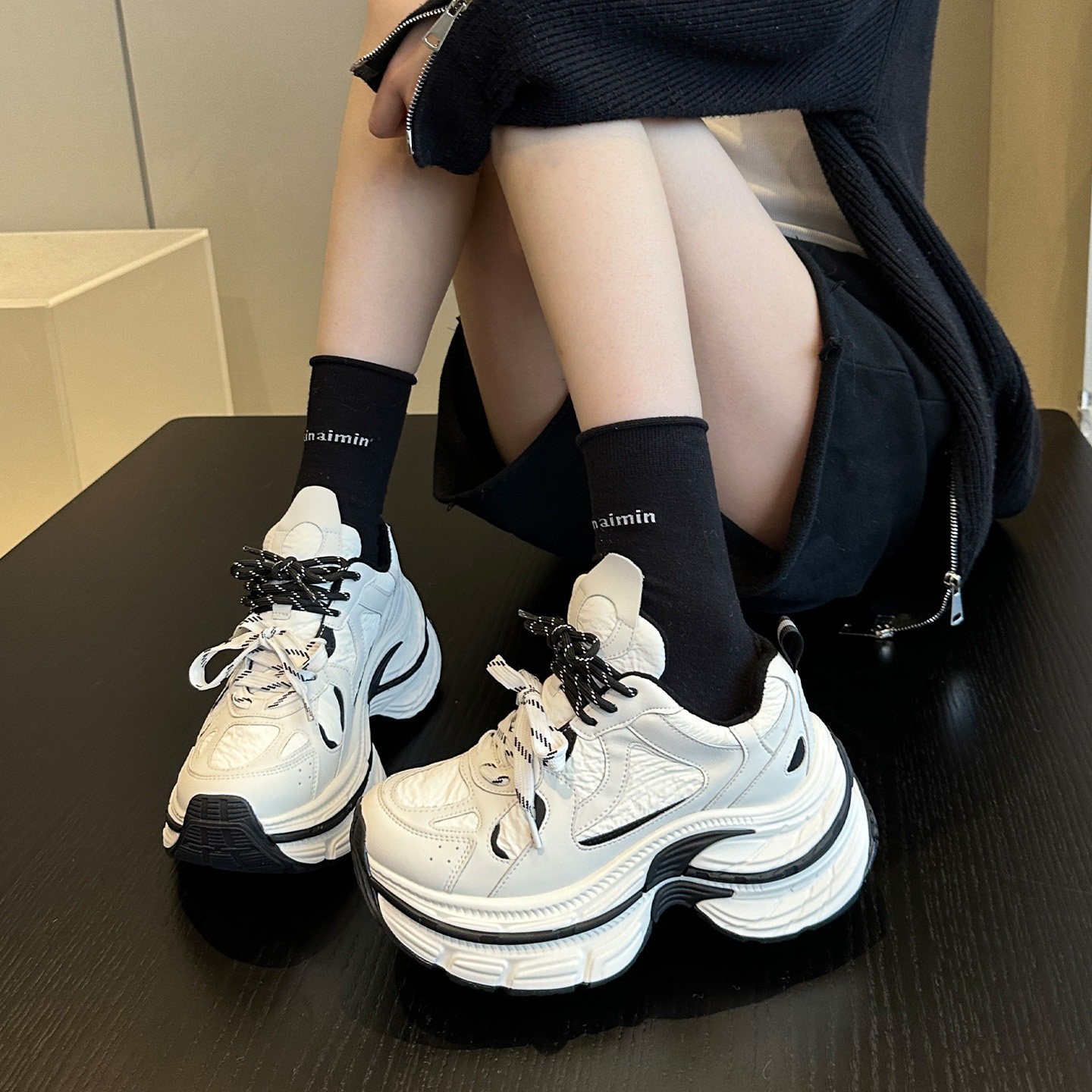 早春炸街~欧货潮流配阔腿裤小个子增高厚底白色老爹鞋女鞋运动鞋,淘宝优惠券,粉丝福利购,淘宝优惠卷