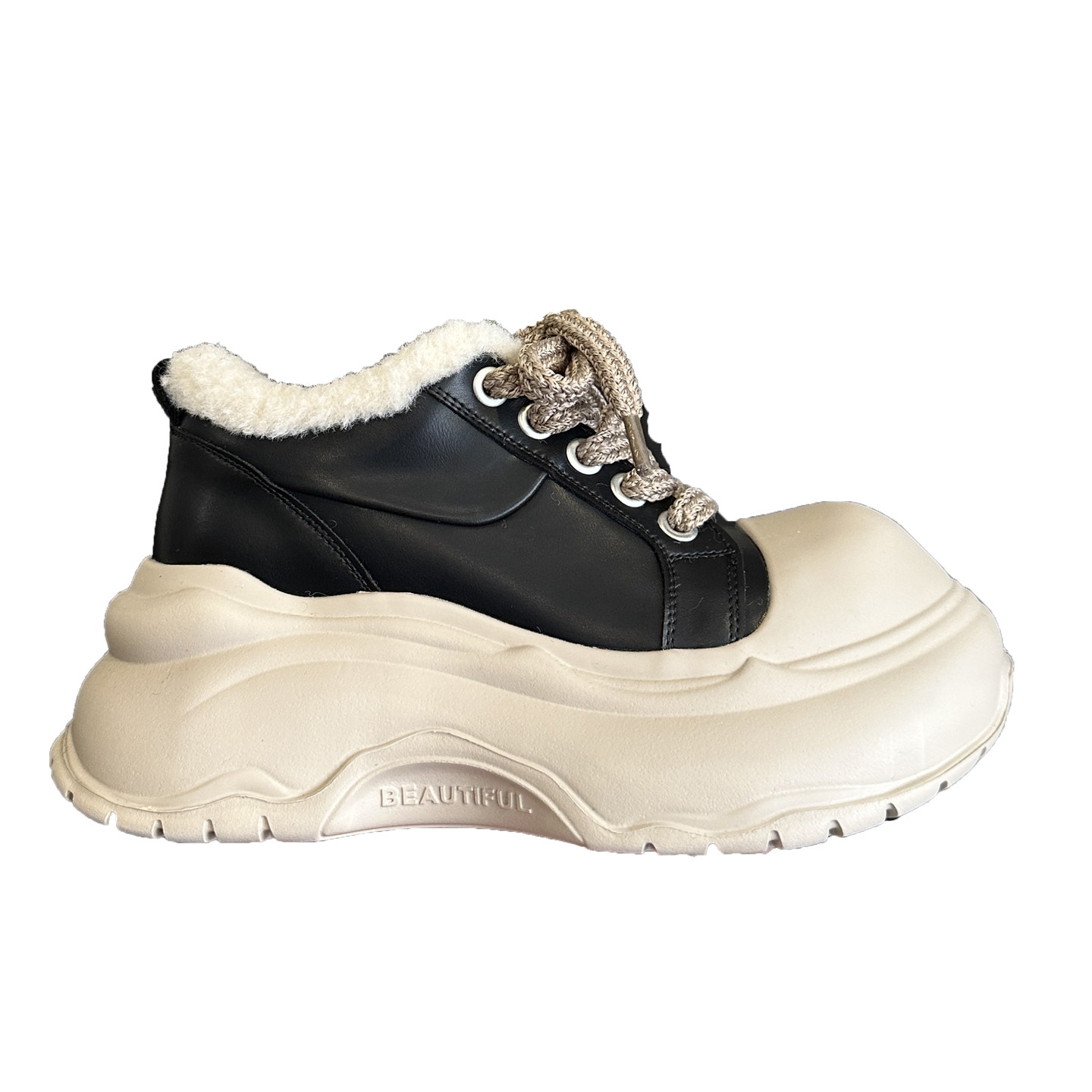 冬季加绒毛毛鞋日系甜酷真皮配阔腿裤厚底大头老爹鞋女鞋板鞋棉鞋,淘宝优惠券,粉丝福利购,淘宝优惠卷