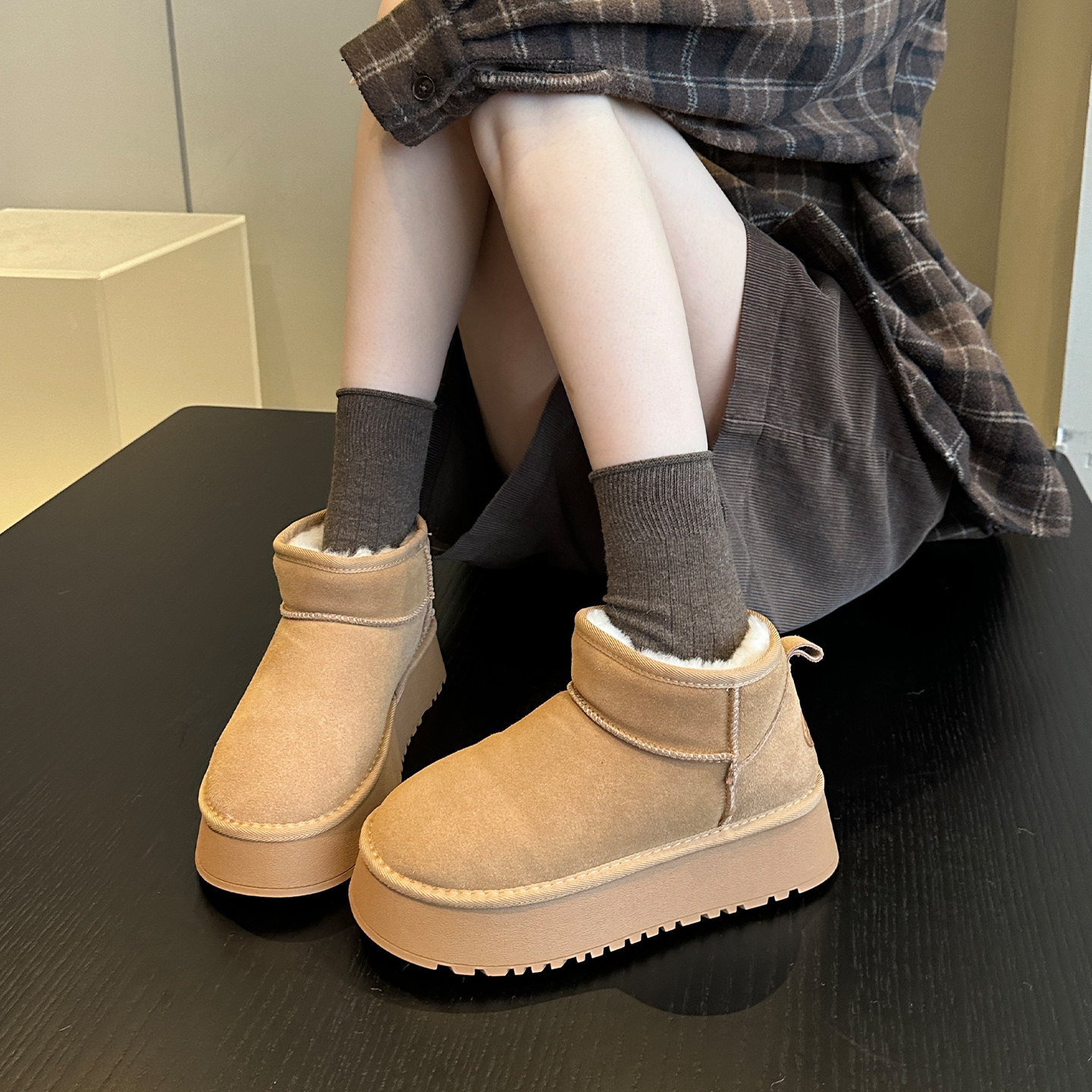 冬季幸福感+日系百搭牛皮加绒保暖配堆堆袜短筒雪地靴女棉鞋棉靴,淘宝优惠券,粉丝福利购,淘宝优惠卷