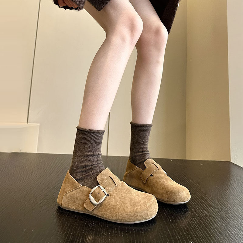 盐系淑女范~日系磨砂牛皮勃肯鞋女懒人一脚蹬两穿平底小皮鞋单鞋,淘宝优惠券,粉丝福利购,淘宝优惠卷