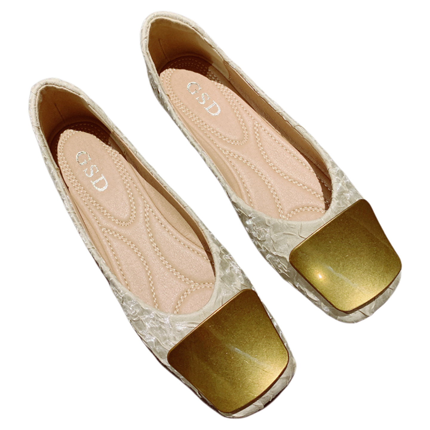 金属扣装饰褶皱布面浅口方头软底豆豆鞋女2025年新款一脚套平底鞋,淘宝优惠券,粉丝福利购,淘宝优惠卷