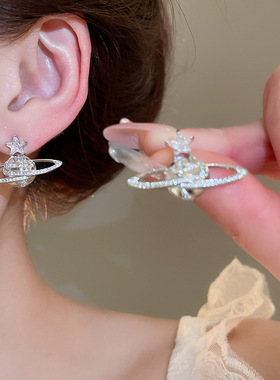 锆石土星珍珠项链轻奢重工锁骨链小众气质级感项链女土星耳环套装