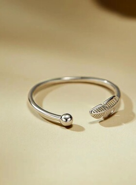 日韩风925银简约羽毛开口戒指