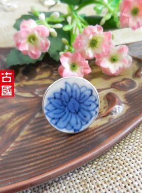 手工925银青花古瓷戒指大气孤品