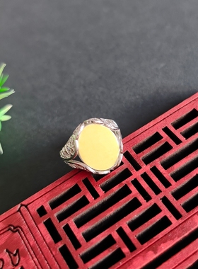 手工925纯银镶嵌 清官窑民窑 青花古瓷老瓷片首饰礼物品 开口戒指