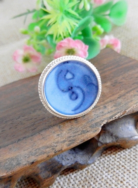 925银康熙青花古瓷戒指手工孤品