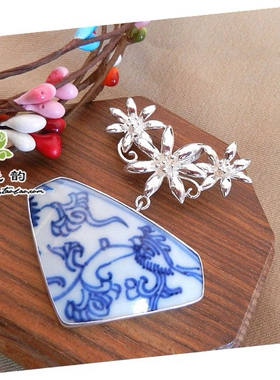 手工孤品925银项坠雍正青花老瓷