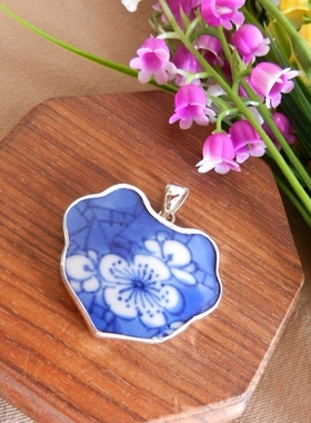 925银手工清代青花古瓷孤品项坠