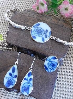 手工925纯银孤品首饰老瓷片