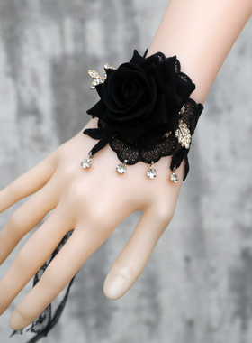 花朵高颜值玫瑰花洛丽塔配饰万圣节饰品手饰哥特蕾丝仿真复古手链