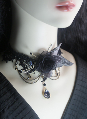 蝴蝶新款叶子颈链花朵洛丽塔复古水晶玫瑰花流苏时尚项链蕾丝锁骨